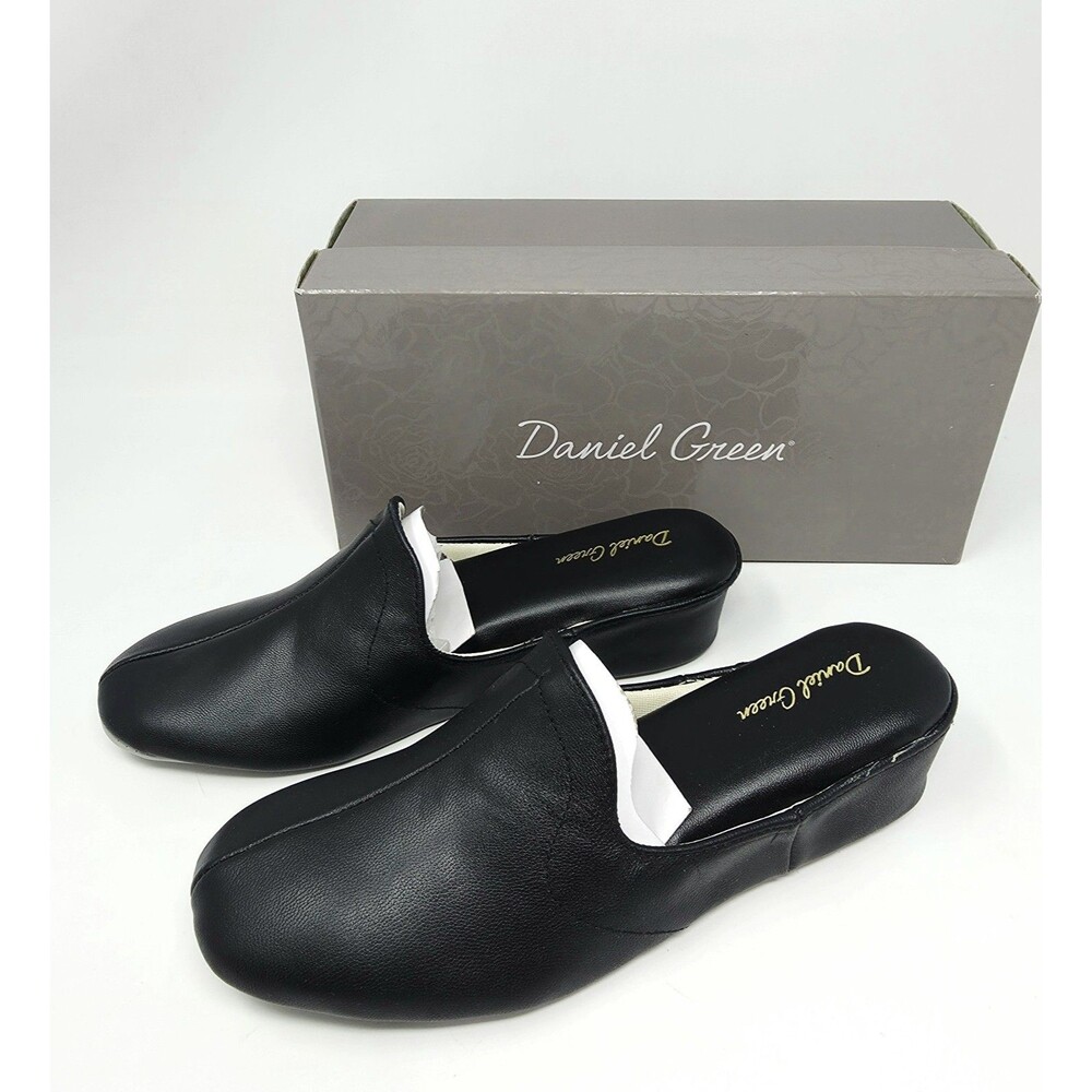Daniel Green VTG Women's 7W Kidskin Leather Glamour Slipper Wedge Mule Black